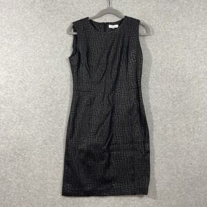 Calvin Klein Sleeveless Jacquard Sheath Dress Womens Size 8 Black‎ Minimalist